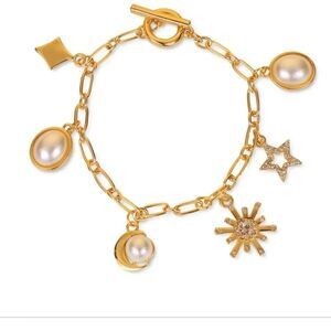 NWT Charter Club Gold-Tone Crystal & Imitation Pearl Celestial Charm Bracelet
